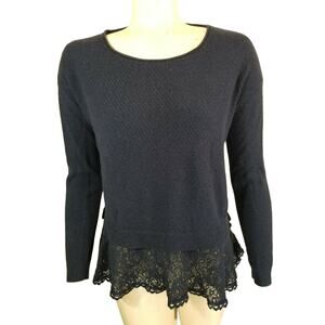 Knitted & Knotted Top Anthropologie Pullover Lace Navy‎ Sz Small
